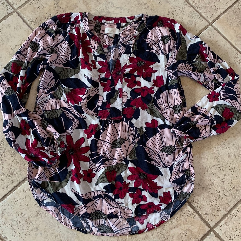 LOFT Outlet Floral Print LS Top XS